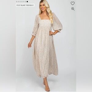 Pink Blush Beige Chiffon Printed Square Neck Empire Maxi Dress